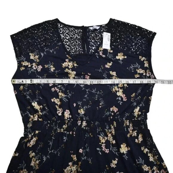 NWT Reitman's Elastic Waist Printed Dress With Crochet Inserts Navy Blue Large - Picture 12 of 13